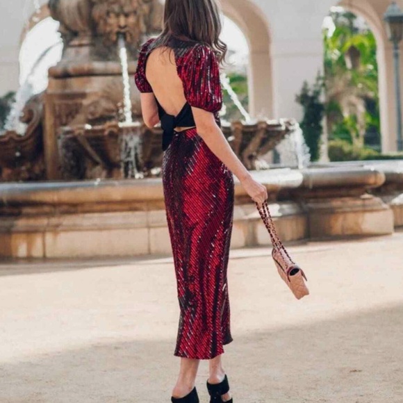 RIXO x Laura Jackson Daisy Velvet Trimmed Sequin Crepe Midi Maxi Dress S - Picture 12 of 15